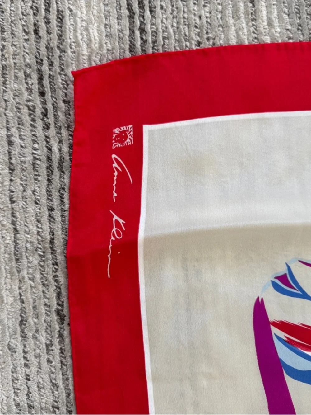 Vintage Anne Klein for Vera White Silk Fish Print   Scarf 34”